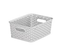 Curver My Style Modern Matt Grey Rattan Effect Plastic Stackable Storage Basket (H)10Cm (W)25Cm (D)20Cm