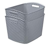 Curver My Style Rattan Effect Set of 2 Kitchen, Living room, Bathroom, Bedroom, Utility X-Large Rectangular Storage Baskets 28 Litres - Light Grey
