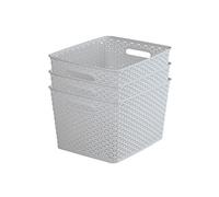 Curver My Style Rattan Effect Set of 3 Kitchen, Living room, Bathroom, Bedroom, Utility Large Rectangular Storage Baskets 18 Litres - Light Grey