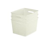 Curver My Style Rattan Effect Set of 3 Kitchen, Living room, Bathroom, Bedroom, Utility Large Rectangular Storage Baskets 18 Litres - White