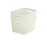 Curver Storage Baskets My Style Rattan Effect – Set of 3 Large Rectangular 18 L – White