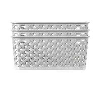 Curver My Style Rattan Effect Set of 3 Kitchen, Living room, Bathroom, Bedroom, Utility Medium Rectangular Storage Baskets 12 Litres - Grey