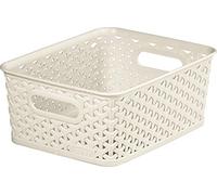 Curver My Style Rattan Effect Set of 3 Kitchen, Living room, Bathroom, Bedroom, Utility Medium Rectangular Storage Baskets 13 Litres - Off White