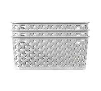 Curver My Style Rattan Effect Set of 3 Kitchen, Living room, Bathroom, Bedroom, Utility Medium Rectangular Storage Baskets 12 Litres - Grey