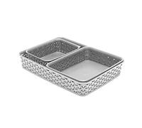 Curver My Style Rattan Effect Set of 3 Office Rectangular A4 A5 A6 Desk Storage Basket Tray Set - Light Grey