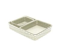 Curver My Style Rattan Effect Set of 3 Office Rectangular A4 A5 A6 Desk Storage Basket Tray Set - Off White