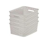 Curver My Style Rattan Effect Set of 4 Kitchen Living room Bathroom Bedroom Utility Small Rectangular Storage Baskets 4 Litres Light Grey - This
