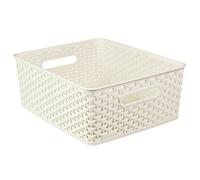 Curver My Style Rattan Effect White Rattan Effect Plastic Medium Stackable Storage Basket (H)13Cm (W)30Cm (D)35.4Cm