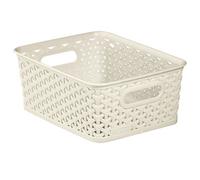 Curver My Style Rattan Effect White Rattan Effect Plastic Small Stackable Storage Basket (H)10Cm (W)19.7Cm (D)25.7Cm