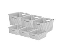 Curver My Style Rectangular Storage Basket Bundle, 3 x Medium 3 x Large, Grey