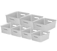 Curver My Style Rectangular Storage Basket Bundle, 4 x Small 3 x Medium, Grey