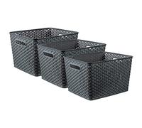 CURVER My Style Resin Storage Basket, Dark Grey, 3 x 18 Litres