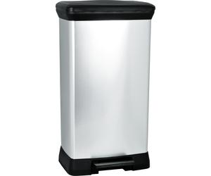 Curver Pedal Bin Deco Rectangular 50L Silver Duo Trash Can Waste Container