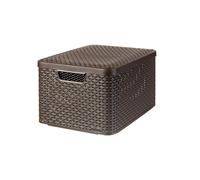 Curver Rattan Style Storage Box Basket Dark Brown Size L with Lid & Handles