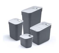CURVER Ready to Collect Recycling Lift Top Bin Bundle, 1 x 5L 1 x 10L 1 x 20L 1 x 30L, Dark Grey