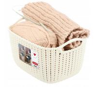 Curver Rectangular Knit-Effect Storage Basket, Plastic, Off-White, 29 X 21.7 X 17.2 Cm, 8 L