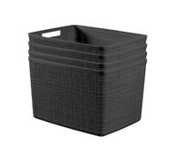 Curver Set of 4 Jute Large Decorative Plastic Organization and Storage Baskets Perfect Bins for Home Office, Closet Shelves, Kitchen Pantry and All Bedroom Essentials, Black