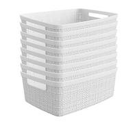 Curver Set of 8 Jute Small Decorative Plastic Organization and Storage Baskets, Perfect Bins for Home Office, Closet Shelves, Kitchen Pantry and All Bedroom Essentials