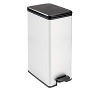 CURVER Slim Metal Effect 90% Recycled Kitchen Pedal Touch Deco Bin, Silver, 40 Litre