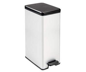 CURVER Slim Metal Effect 90% Recycled Kitchen Pedal Touch Deco Bin, Silver, 40 Litre
