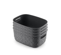 CURVER Softex 4x 4L Storage Baskets, 100 percent Recycled Material, Lightweight, For Bathroom, Living Room, Kitchen, Dark Grey