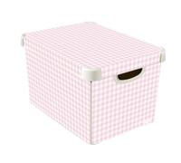 Curver Stockholm Deco Pink & White Gingham 22L Large Plastic Stackable Storage Box With Lid