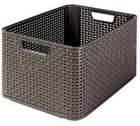 Curver Storage Basket Style 30L - Textured Rattan Look - For Bedroom, Living Room, Bathroom, Laundry Room - 44.5 x 33 x 25 cm - Chocolate - 70% Recycled