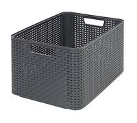 Curver Storage Basket Style 30L - Textured Rattan Look - For Bedroom, Living Room, Bathroom, Laundry Room - 44.5 x 33 x 25 cm - Anthracite - 70% Recycled