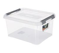 Curver Storage Box Handy Plus with lid 15L in Transparent/Silver, 39x29x20 cm