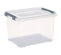 Curver Storage Box Handy Plus with lid 20L in Transparent/Silver, 40 x 29 x 25 cm
