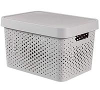 Curver Storage Box Infinity Points with lid 17L in Light Grey, 36.3x27x22.2 cm