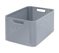 Curver Storage Box Style L 43.6 x 32.6 x 23 cm Plastic Basket Rattan Look with Handles Light Grey