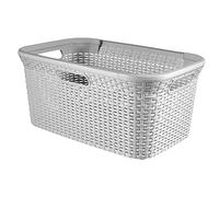 Curver Style Laundry Basket, Rattan Effect Design, Four Comfortable Handles, 45 Litres, Grey
