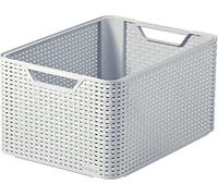 CURVER Style Rattan Effect Kitchen, Living room, Bathroom, Bedroom, Utility Large Rectangular Storage Basket 30 Litres - Grey