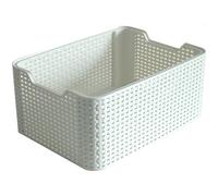 Curver Style Rattan Effect Kitchen, Living room, Bathroom, Bedroom, Utility Medium Rectangular Storage Basket 18 Litres - White, Cream