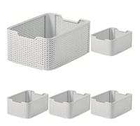 CURVER Style Rattan Effect Kitchen, Living room, Bathroom, Bedroom, Utility Medium Rectangular Storage Basket 18 Litres - Grey (Pack of 5)