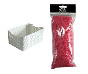 Curver Style Rattan Effect Kitchen, Living room, Bathroom, Bedroom, Utility Small Rectangular & Glick Luxury Shredded Tissue Paper, Perfect for use in Gift Wrapping, Art & Crafts,30 GMS