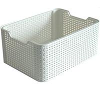 CURVER Style Rattan Effect Kitchen, Living room, Bathroom, Bedroom, Utility Small Rectangular Storage Basket 6 Litres - White