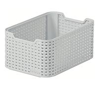 CURVER Style Rattan Effect Kitchen, Living room, Bathroom, Bedroom, Utility Small Rectangular Storage Basket 6 Litres - Light Grey