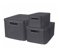 CURVER Style Set of 3 Baskets with Lids, Sizes S 7 Litres, M 18 Litres and L 30 Litres, Anthracite