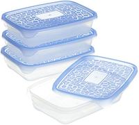 Curver Take Away 214408 Set of 4 Airtight Rectangular Polypropylene Boxes Blue/Transparent 25 x 17 x 10 cm