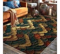 Curves Area Rug, Modern Artistic Leaves Waves Fall Teal Non-Slip Backing Carpets Fade Resistant Home Aesthetic Rugs for Living Room Bedroom Under Table Dining Decor 5' X 7'