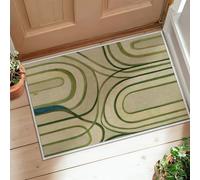 Curves Area Rug, Modern Contemporary Lines Swirls None Green Non-Slip Backing Soft Doormat Throw Rug Stain Resistant Bathroom Entryway Bedside Laundry Room Decor 2' X 3'