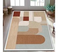 Curves Area Rug, Modern Minimalistic Squares Lines None Brown Low Pile Doormat Accents Rug Fade Resistant Bathroom Entryway Bedside Laundry Room Decor 3' X 5'