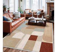 Curves Area Rug, Modern Minimalistic Squares Lines None Brown Low Pile Soft Rectangle Carpet Stain Resistant Rugs for Living Room Bedroom Dining Desk Office Decor 6' X 9'