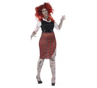 Curves Plus Size Sexy Zombie School Girl Dress Tie Belt Ladies Halloween Costume