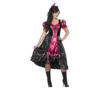 Smiffys Curves Sassy Saloon Costume, Pink with Dress & Feather Hairclip, Cowboys and Indians Fancy Dress, Western Dress Up Costumes