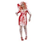 Smiffys Curves Zombie Nurse Costume, White Dress & Headpiece, Halloween Zombie Alley Fancy Dress, Zombie Dress Up Costumes