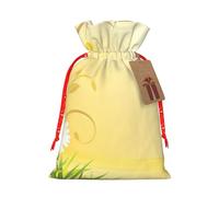 (Curving Chamomile Flowers Flying Butterflies) Burlap Gift Bags With Drawstring, M Size Holiday Present Goody Bags For Xmas Party