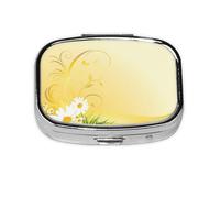 Curving Chamomile Flowers Flying Butterflies Print Pill Box 2 Compartment Medicine Pill Case,Portable for Pocket Or Purse Pill Box Decorative Metal Medicine Organizer